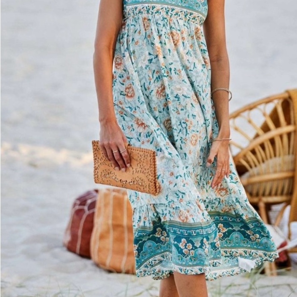 Cupshe Teal and White Floral Midi Dress